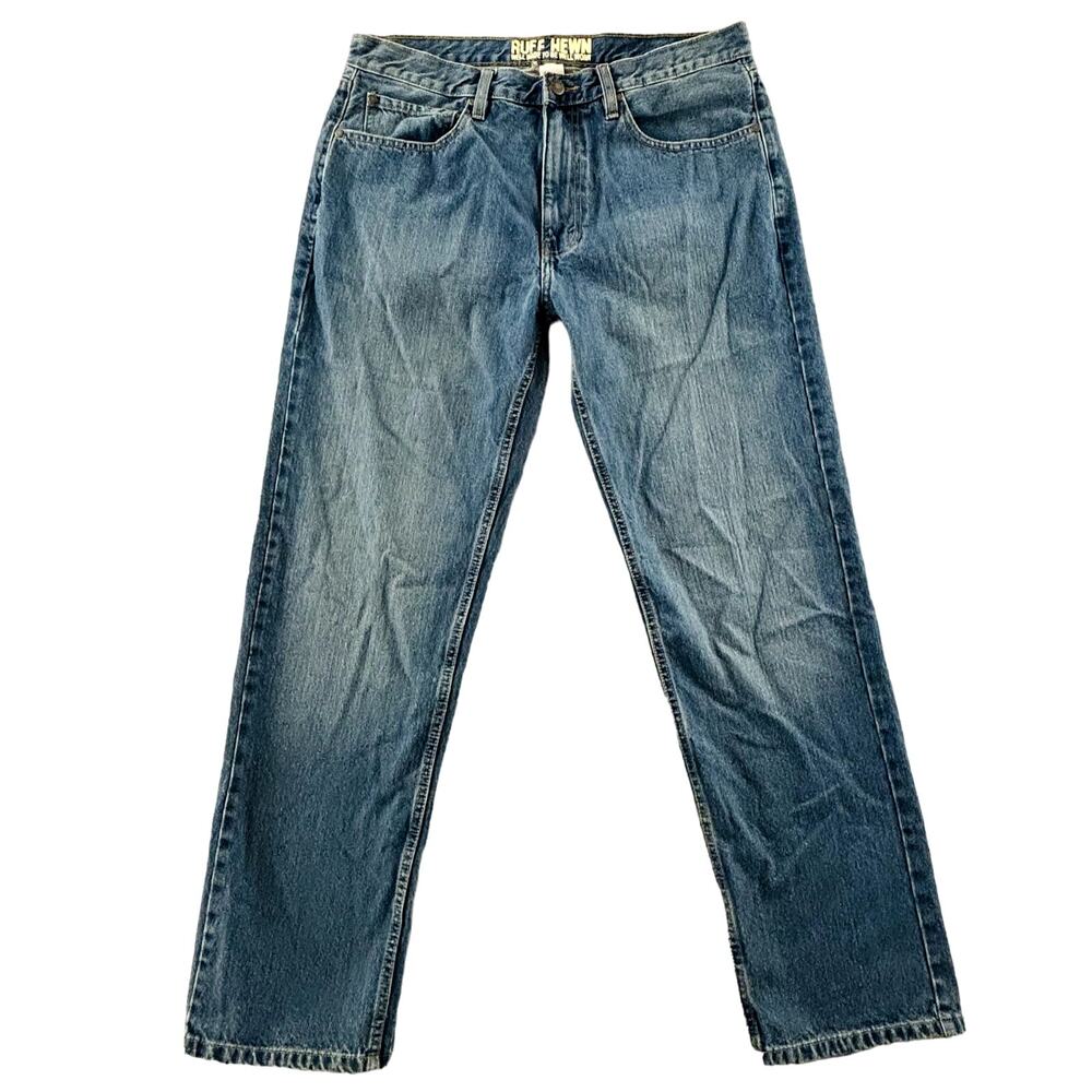 Mens 34x31 Ruff Hewn Jeans Relaxed Fit Medium Wash‎ Cotton Denim Straight Leg